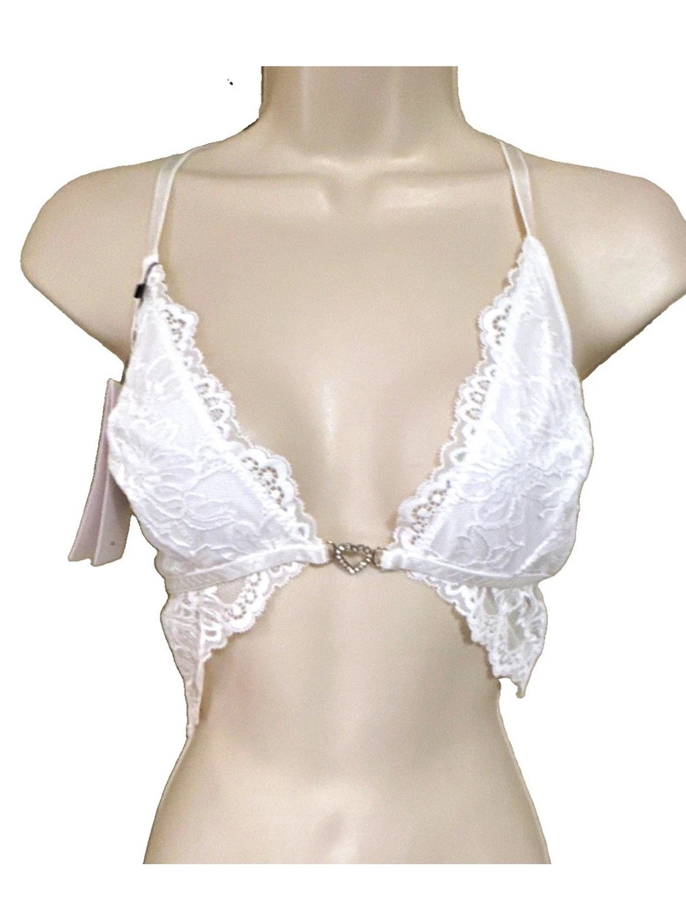 AIIRZ White Floral Lace Sheer Wireless Crossback Bralette Bra Size L